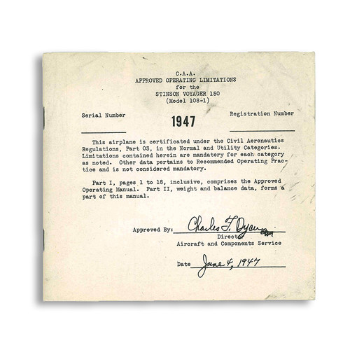 1CAA   STINSON 108-1 CAA APPROVED OPERATING LIMITS 1CAA   STINSON 108-1 CAA APPROVED OPERATING LIMITS