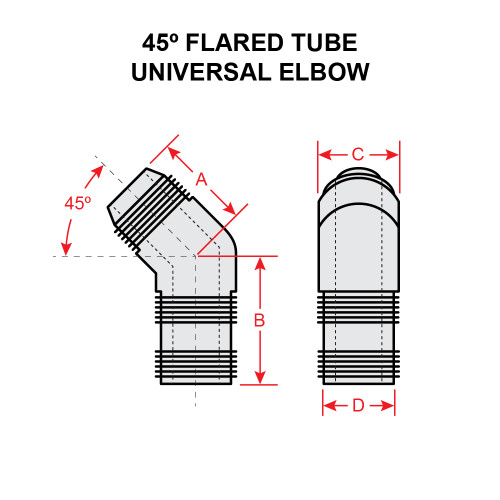 AN922-6D   45 DEGREE FLARED TUBE UNIVERSAL ELBOW