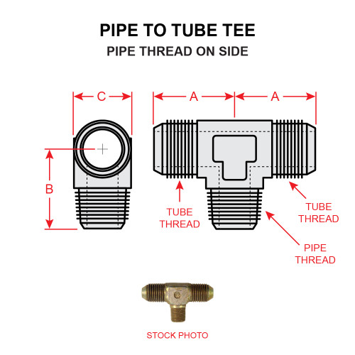 AN825-4 PIPE TO TUBE TEE - PIPE THREAD ON SIDE - Univair Aircraft