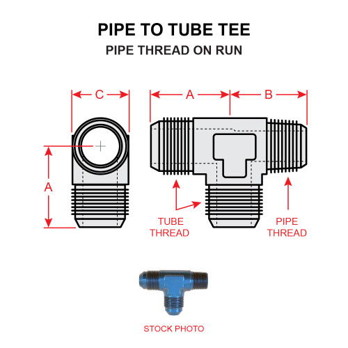 AN826-12D   PIPE TO TUBE TEE - PIPE THREAD ON RUN AN826-12D   PIPE TO TUBE TEE - PIPE THREAD ON RUN