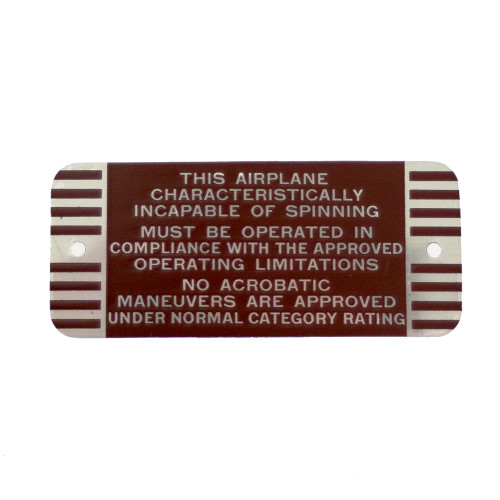 415-51078   ERCOUPE NON-SPIN PLACARD