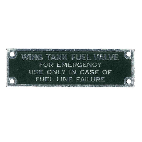 F51008   ERCOUPE WING TANK FUEL VALVE PLACARD