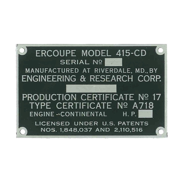 415-51149   ERCOUPE 415-CD DATA PLATE