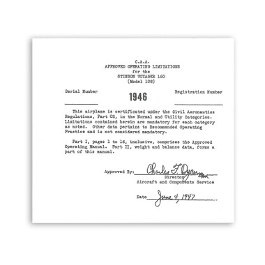 108CAA   STINSON 108 CAA OPERATING LIMITS