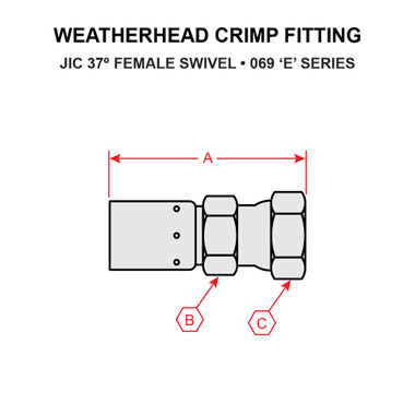 06904E-604   WEATHERHEAD CRIMP FITTING - JIC 37 DEGREE FEMALE SWIVEL