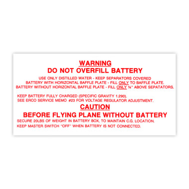 415-54062   ERCOUPE BATTERY BOX WARNING DECAL