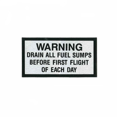 PLACARD-850604   PIPER DRAIN FUEL WARNING PLACARD