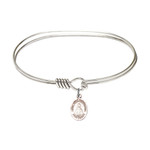 Adult 7" Oval  Rhodium Plated Bangle Bracelet with St. Lydia Purpuraria Medal Charm