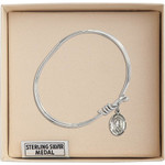 Youth 5 3/4" Rhodium Plated Bangle Bracelet with St. Lazarus Medal Charm