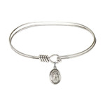 Adult 7" Oval  Rhodium Plated Bangle Bracelet with St. Nicholas Medal Charm