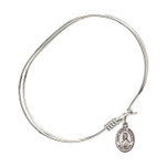 Adult 7" Oval  Rhodium Plated Bangle Bracelet with St. Andre Bessette Medal Charm