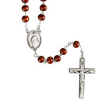 Sterling Silver Brown Wood Rosary