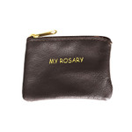 Brown Leather Rosary Pouch with Gold Lettering thumbnail 1