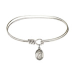 Adult 7" Oval  Rhodium Plated Bangle Bracelet with St. Lucia of Syracuse Medal Charm
