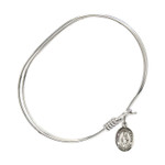 Adult 7" Oval  Rhodium Plated Bangle Bracelet with St. Augustine of Hippo Medal Charm