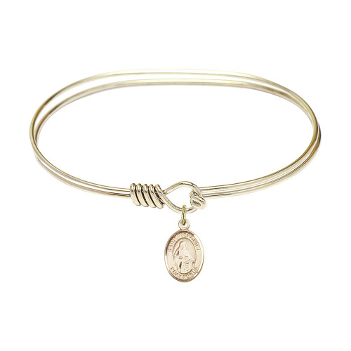 Adult 7" Oval Gold Plated Bangle Bracelet with St. Veronica Medal Charm