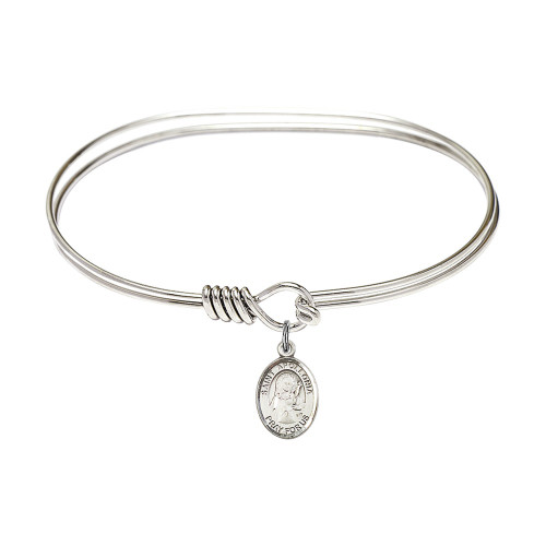 Adult 7" Oval  Rhodium Plated Bangle Bracelet with St. Apollonia Medal Charm