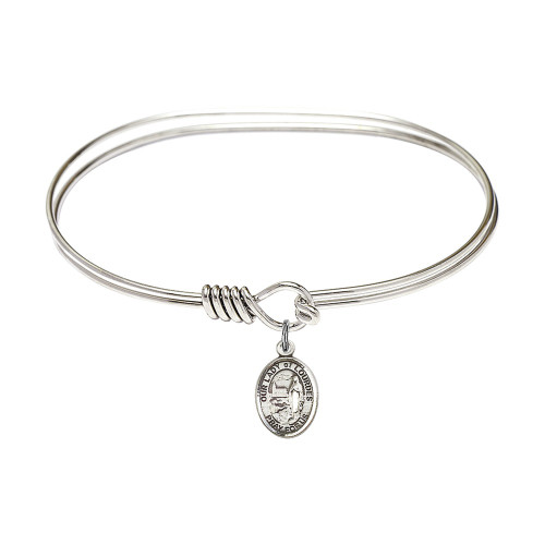 Adult 7" Oval Rhodium Plated Bangle with Our Lady of Lourdes Medal
