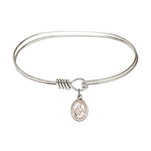 Adult 7" Oval  Rhodium Plated Bangle Bracelet with St. Margaret of Scotland Medal Charm