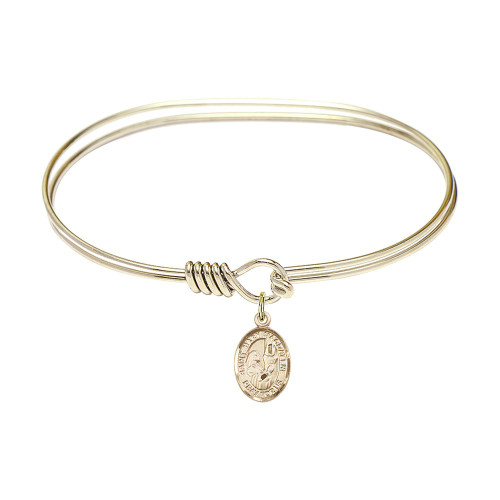 Adult 7" Oval Gold Plated Bangle Bracelet with St. Mary Magdalene Medal Charm
