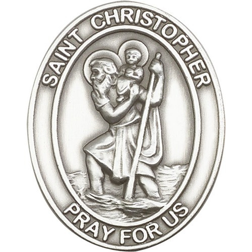 Antique Silver St. Christopher Visor Clip 1 5/8 X 1 1/4