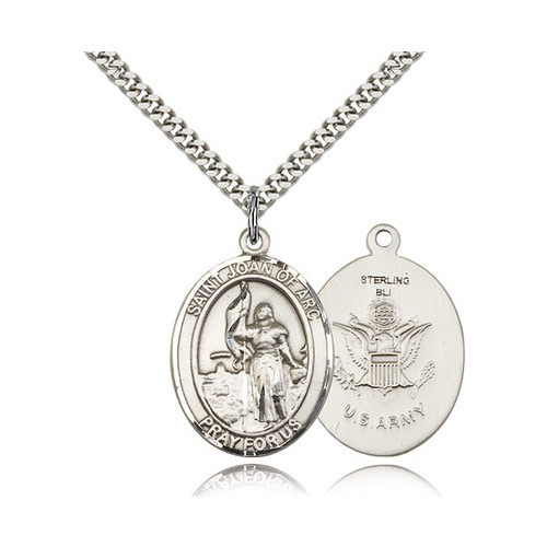 Sterling Silver St. Joan of Arc /U.S.  Army Insignia Pendant w/ chain