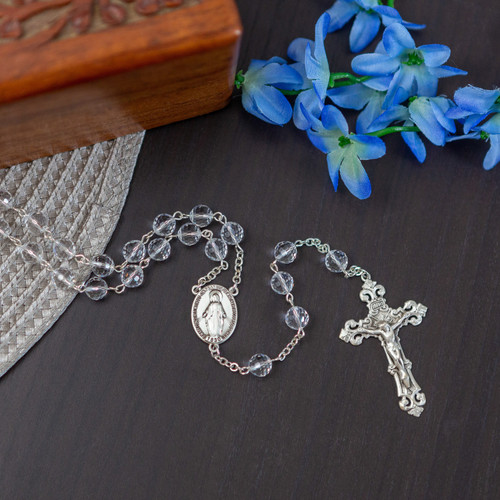 Swarovski Clear Round Crystal and Sterling Silver Rosary