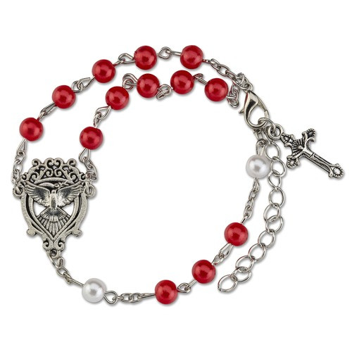 Red Pearl & Dove Confirmation Bracelet