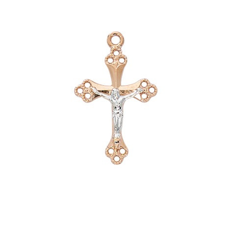 Two Tone Cutout Trefoil Crucifix Necklace