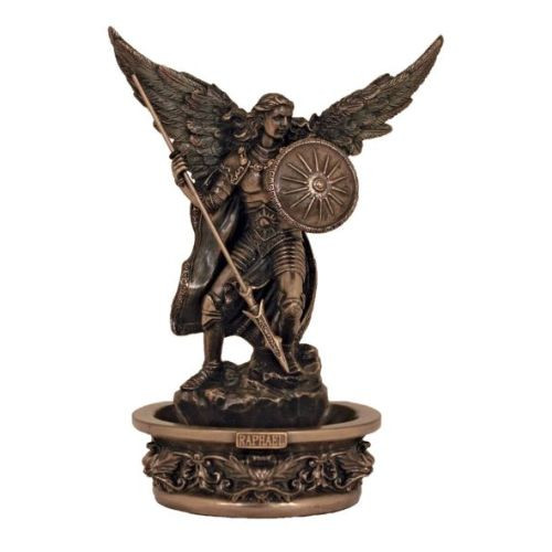 Bronzed Standing or Hanging St. Raphael Holy Water Font - 7"