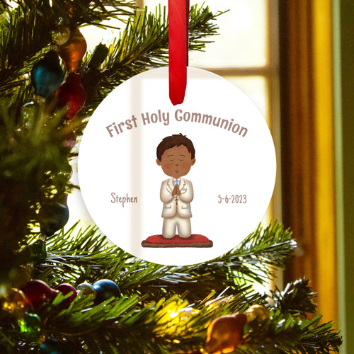 Personalized First Communion Glass Ornament For Boys