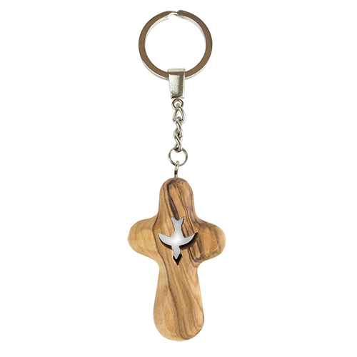 Olive Wood Mini Comfort Cross Holy Spirit Keychain