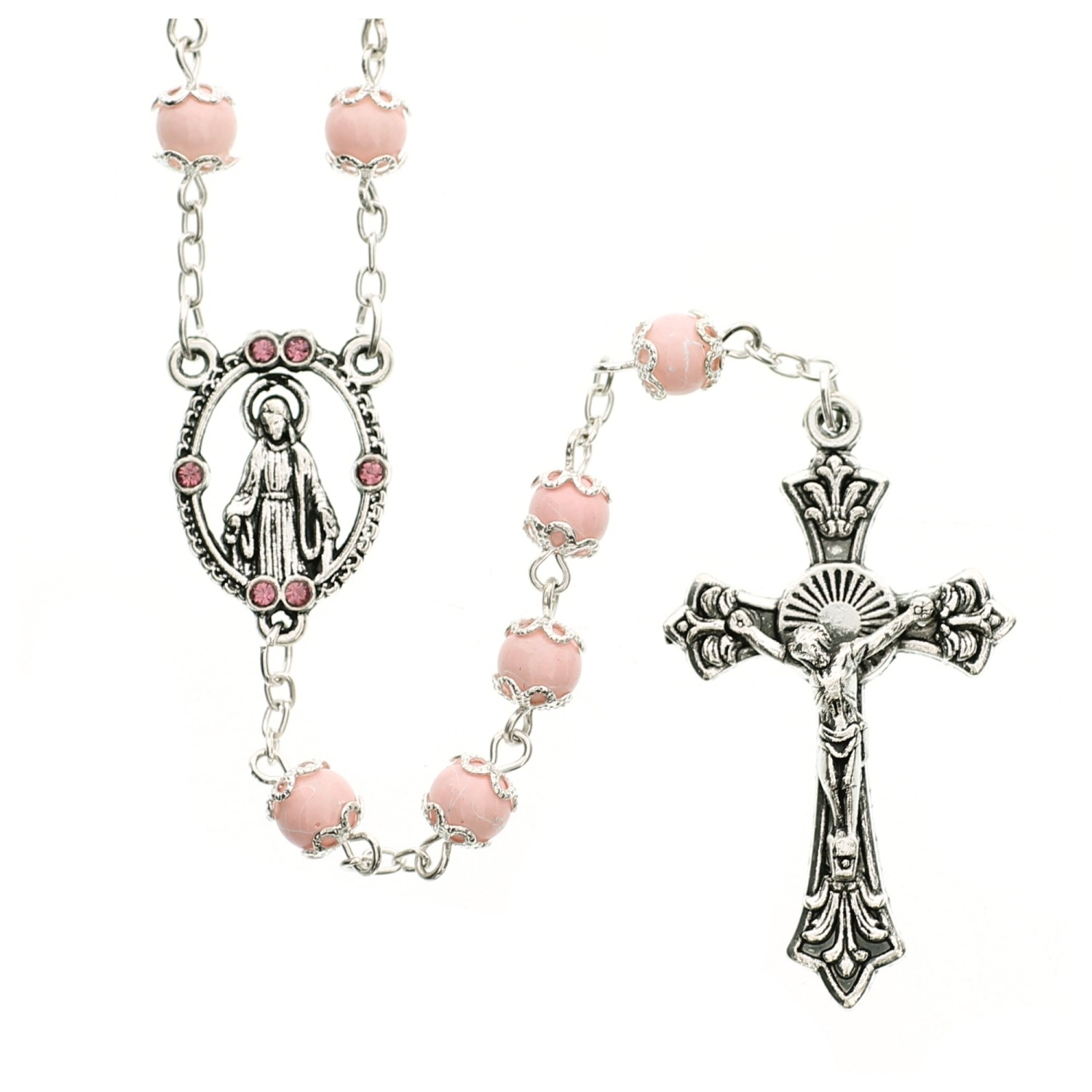 Pink Miraculous Glass Bead Rosary | The Catholic Company®