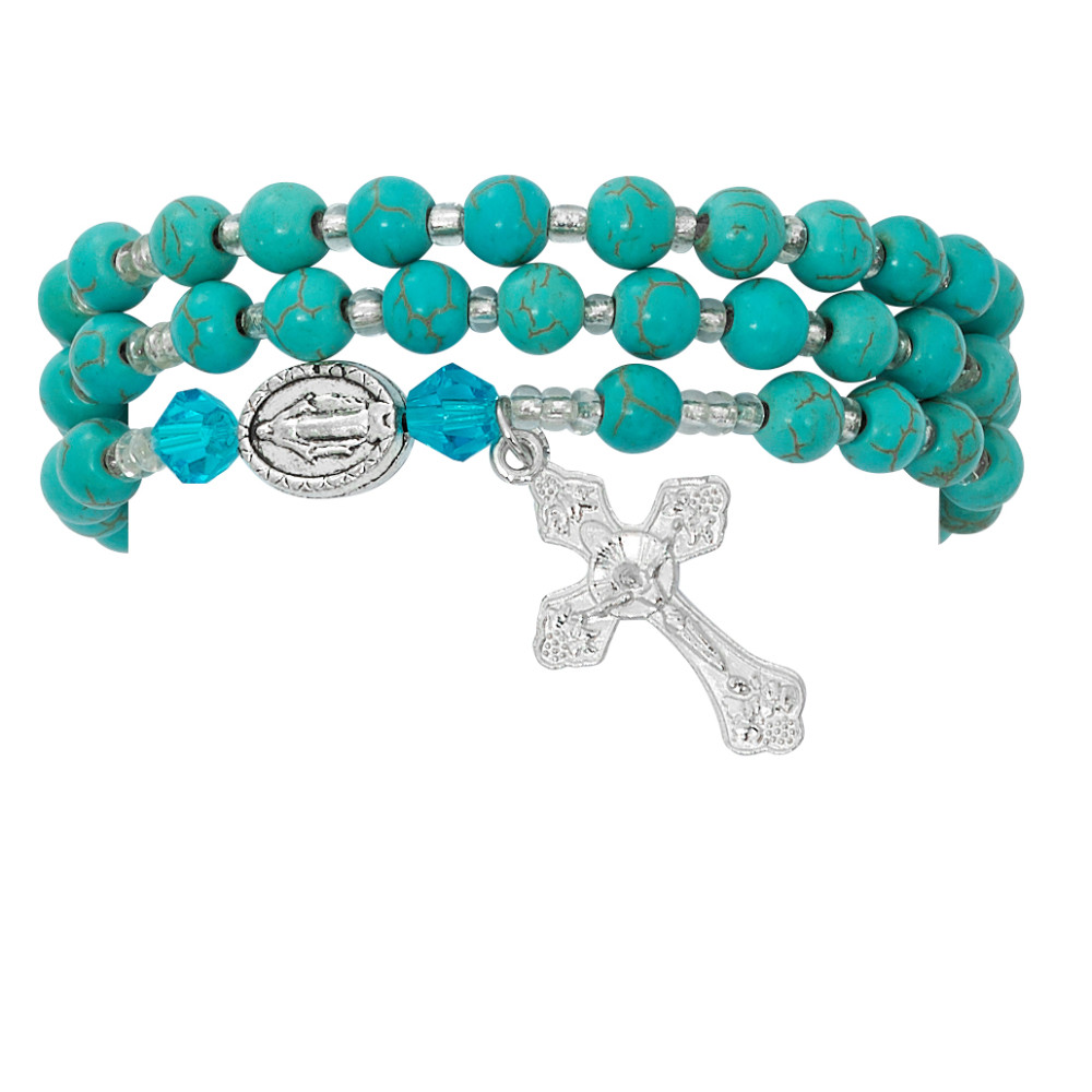 Sterling Silver Turquoise Birthstone Rosary Bracelet. - DIRECT FROM LOURDES