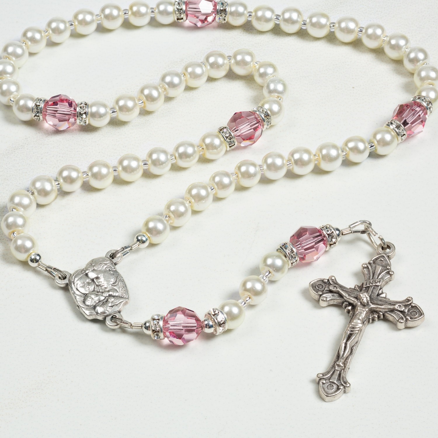 Pearl Rosary Favors in White, Pink or Blue for Baptism and First