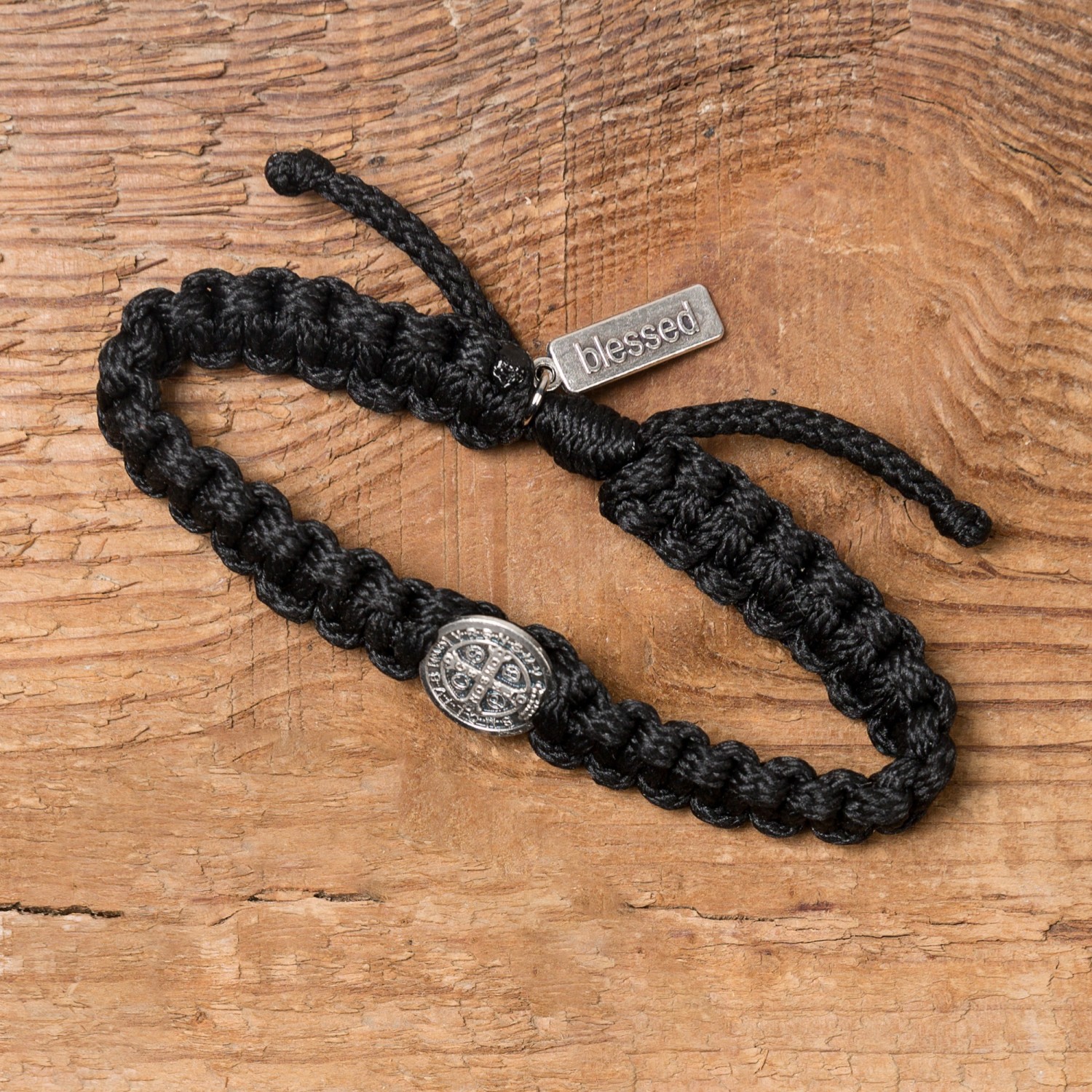 Leather Wrap Bracelet engraved with Our Father Prayer in Italian - Black