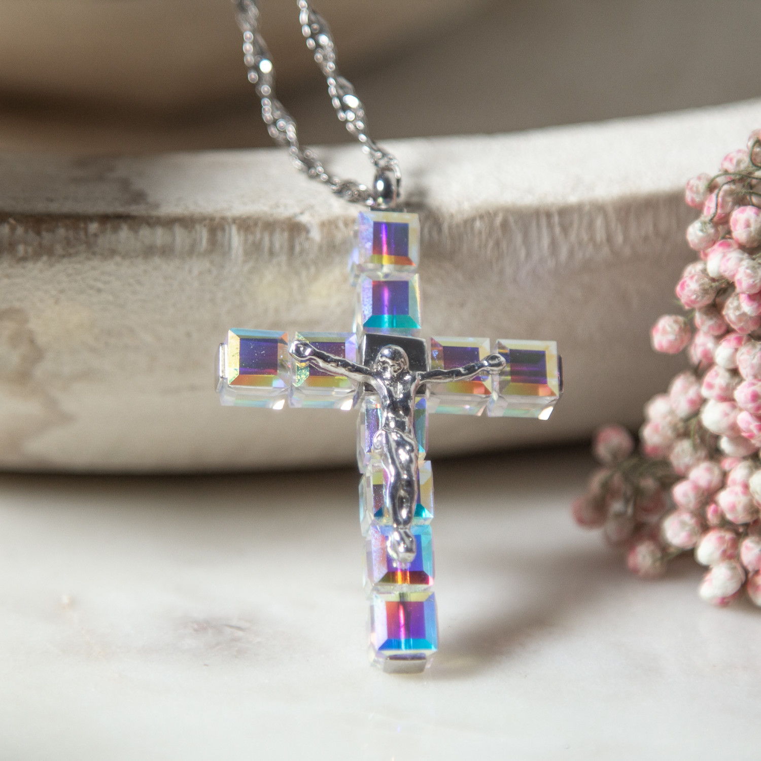 Celtic French Cross Necklace With Swarovski Crystals - Mandarava Gifts for  the Spirit