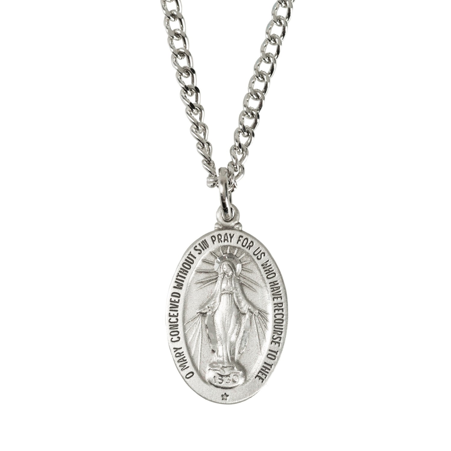 Pewter Miraculous Medal with 24 Chain