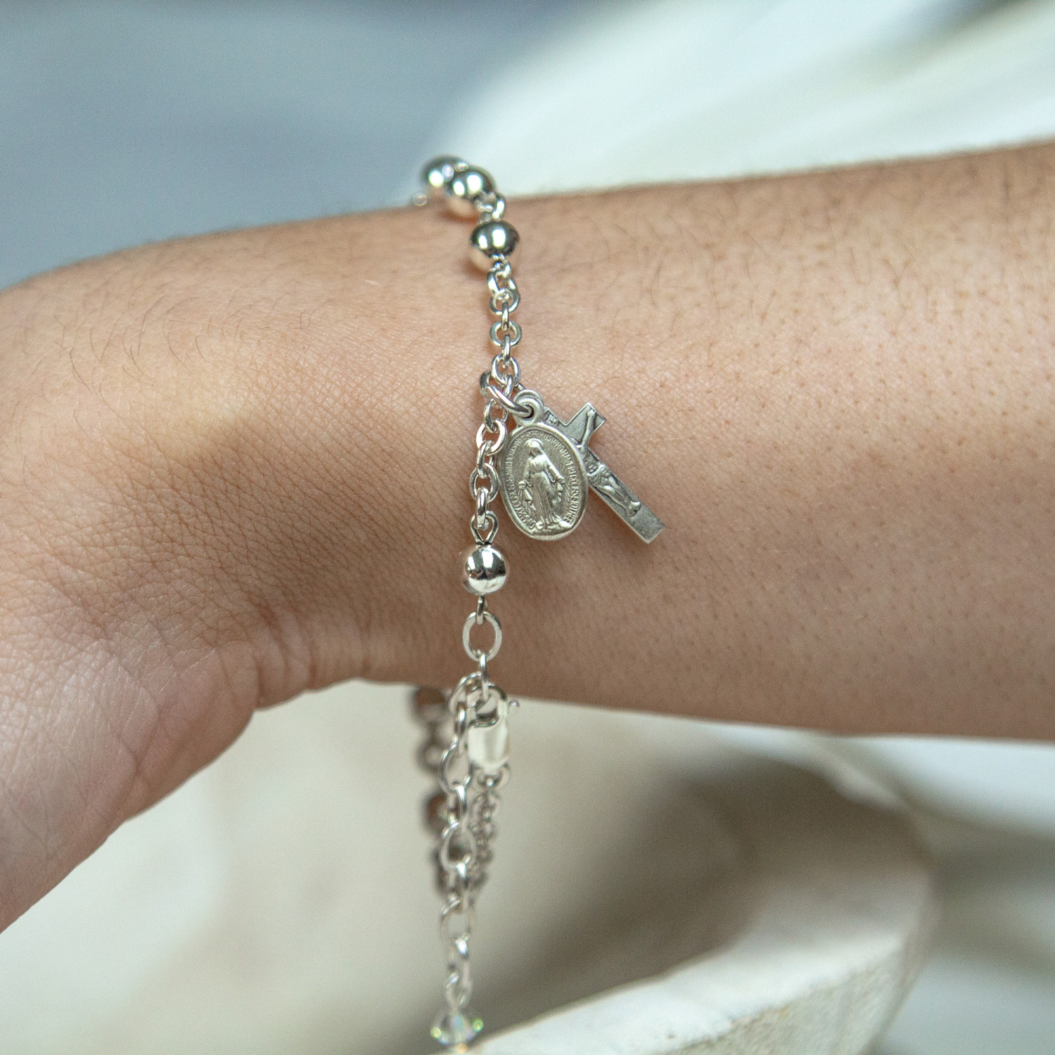 925 silver rosary bracelet 9.5mm ball