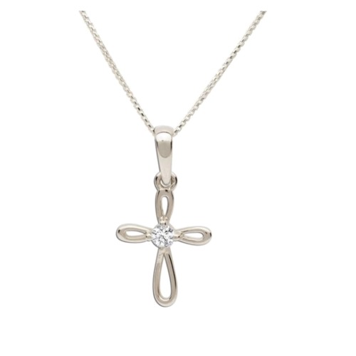 Girl's Sterling Silver & Pink Cubic Zirconia Cross Necklace
