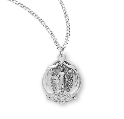 Sterling Ribbon & Rosette Miraculous Medal Necklace