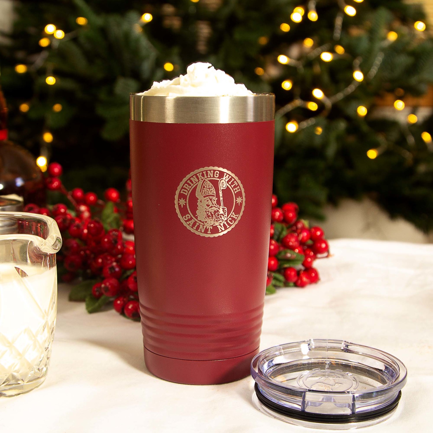 Personalized Drinking with Saint Nick Maroon 20oz Tumbler