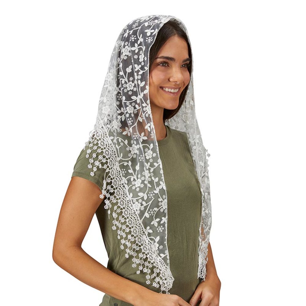 Black or White Chapel Veil with Tassels | The Catholic Company®