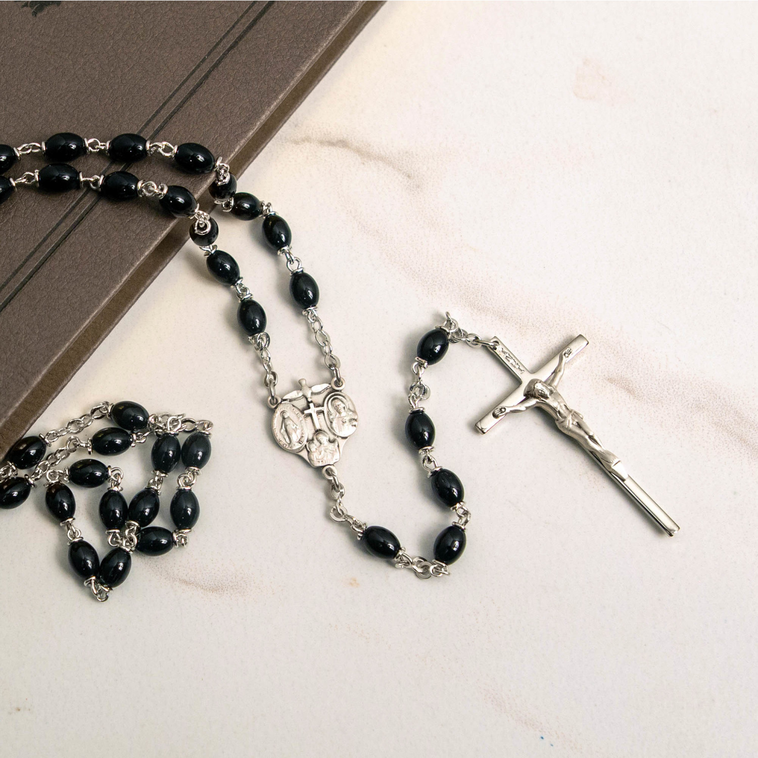 Handmade Police Rosary with Matte Jet Black & Sapphire Blue Czech Glass  Beads