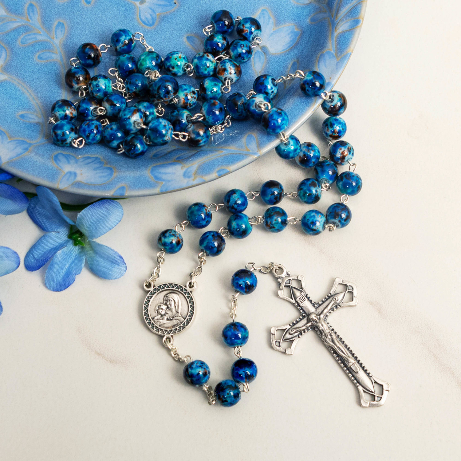 Marbled Blue Rosary | The Catholic Company®
