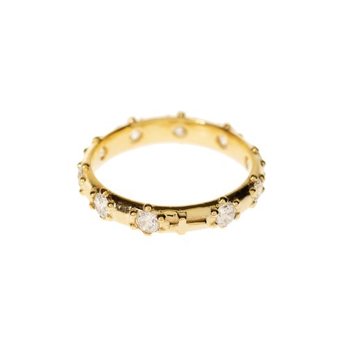Gold Rosary Ring with Cubic Zirconia