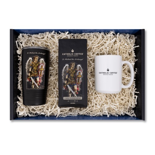 St. Michael Dark Roast Coffee, Tumbler, & Mug Gift Set
