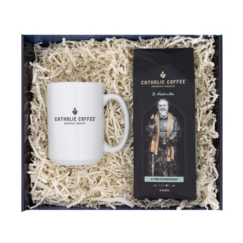 Padre Pio Espresso Roast Coffee & White Mug Gift Set