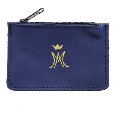 Ave Maria Blue Leather Zipper Rosary Purse