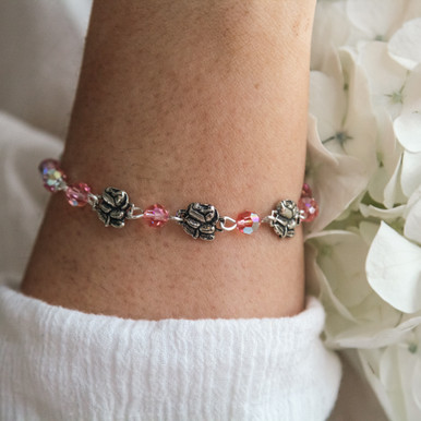Swarovski Crystal and Zirconia Matrix Rhodium-Plated Pink